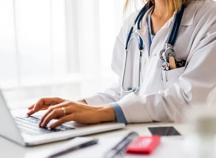 Healthcare professional completing an online course